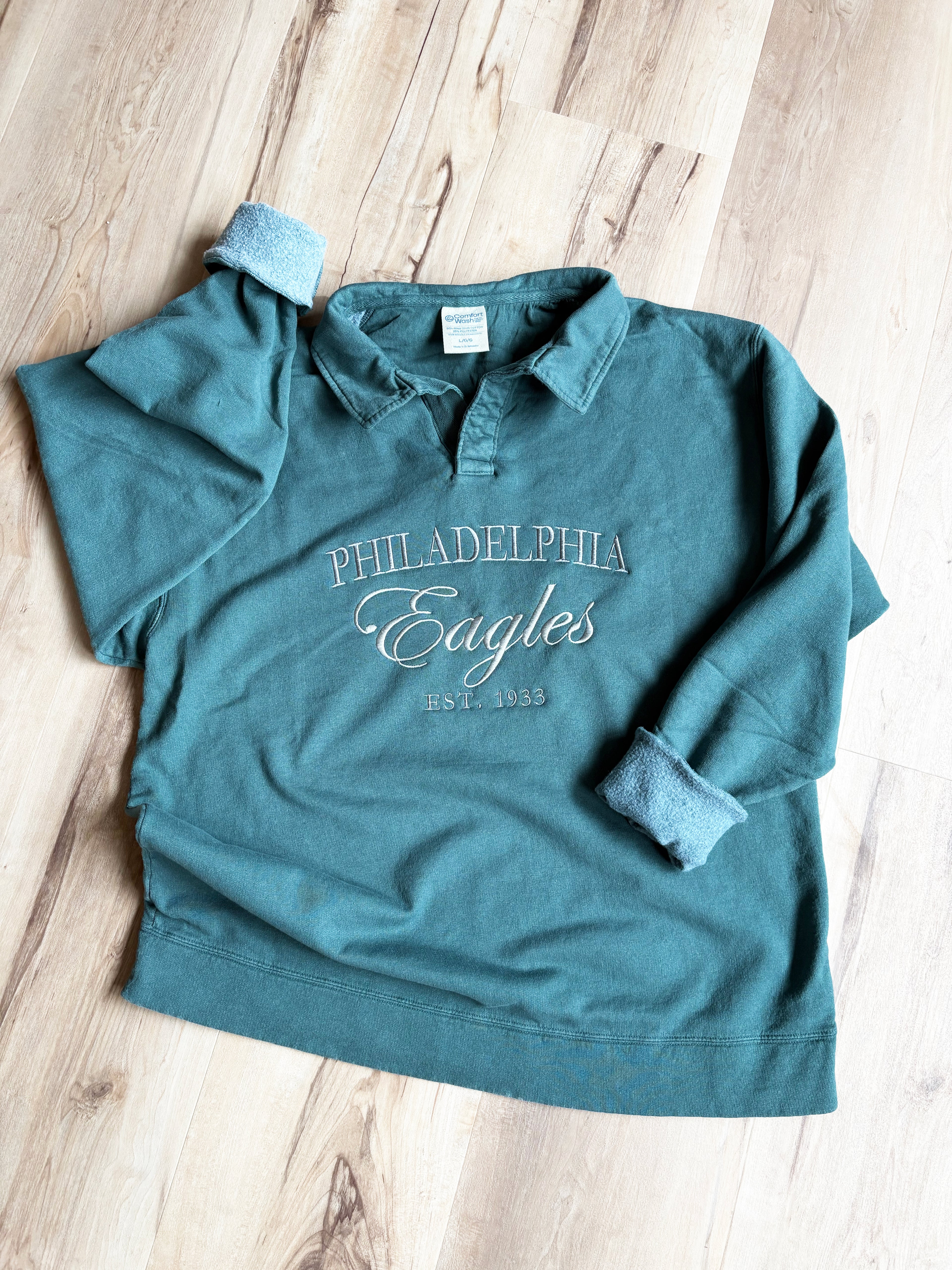 Embroidered Eagles Polo Collar Sweatshirt