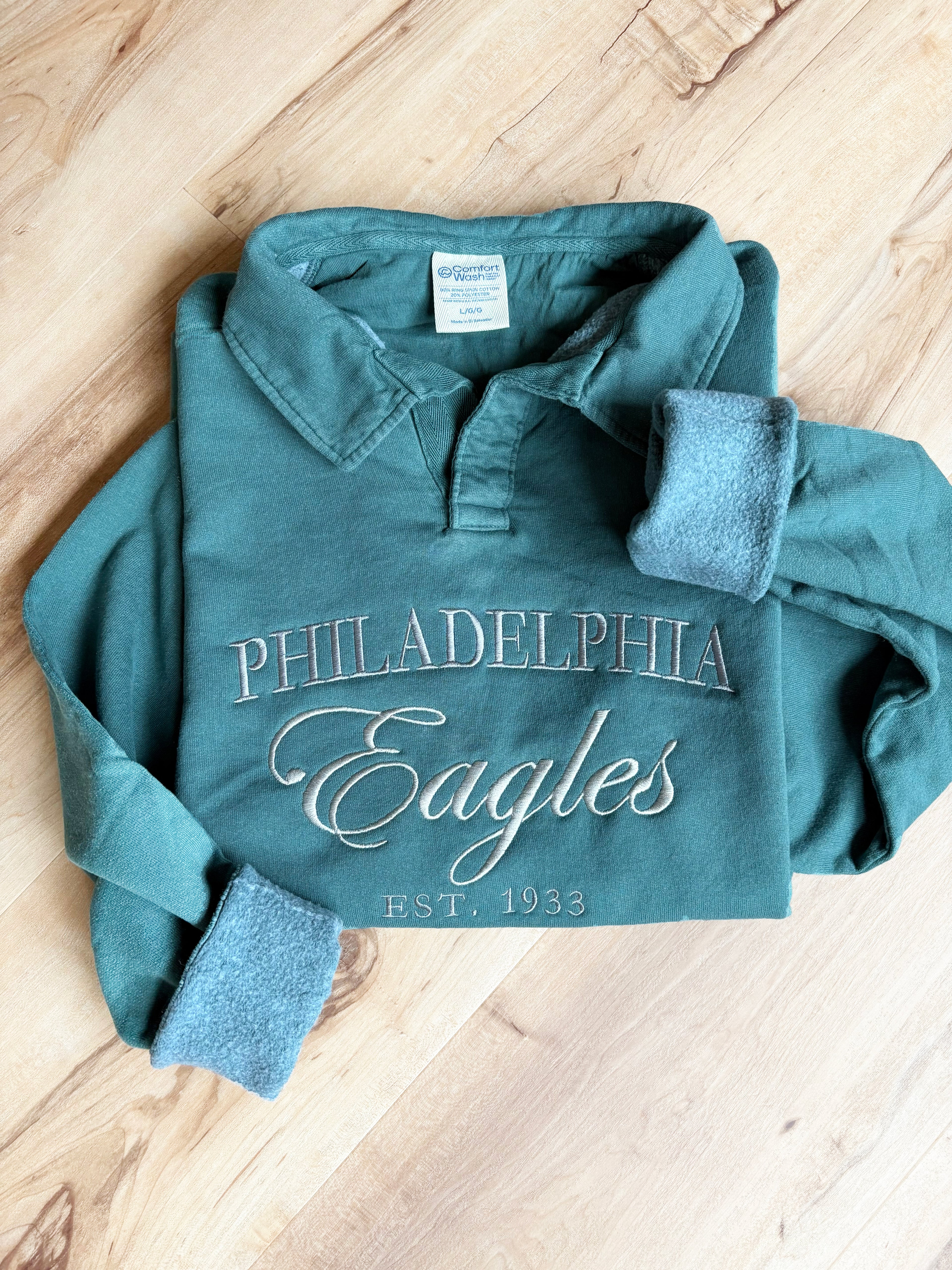 Embroidered Eagles Polo Collar Sweatshirt