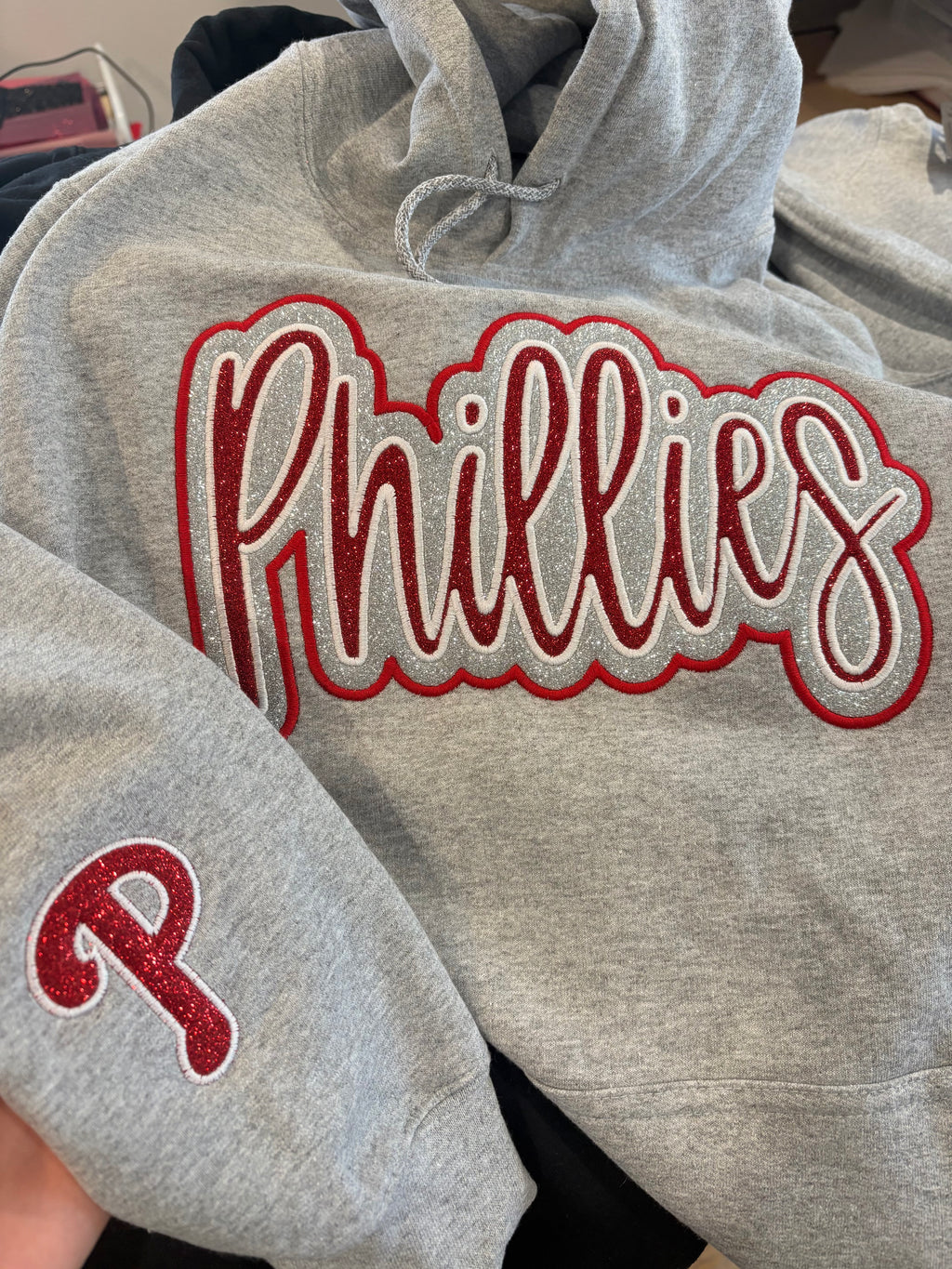 Glitter Embroidered Phillies Script Sweatshirt