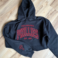 Cropped Phillies Varsity Letter Glitter Black Sweatshirt