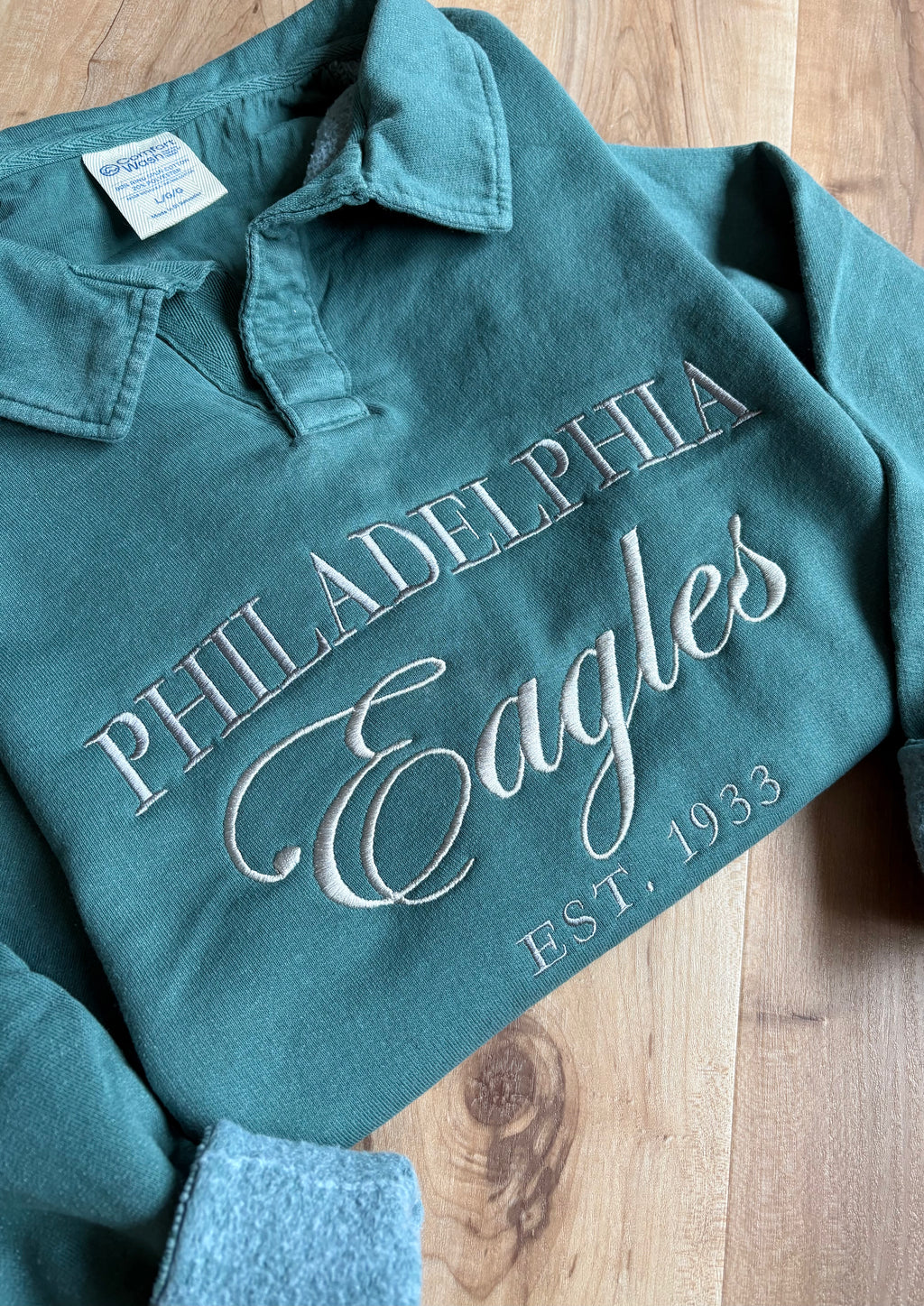 Embroidered Eagles Polo Collar Sweatshirt