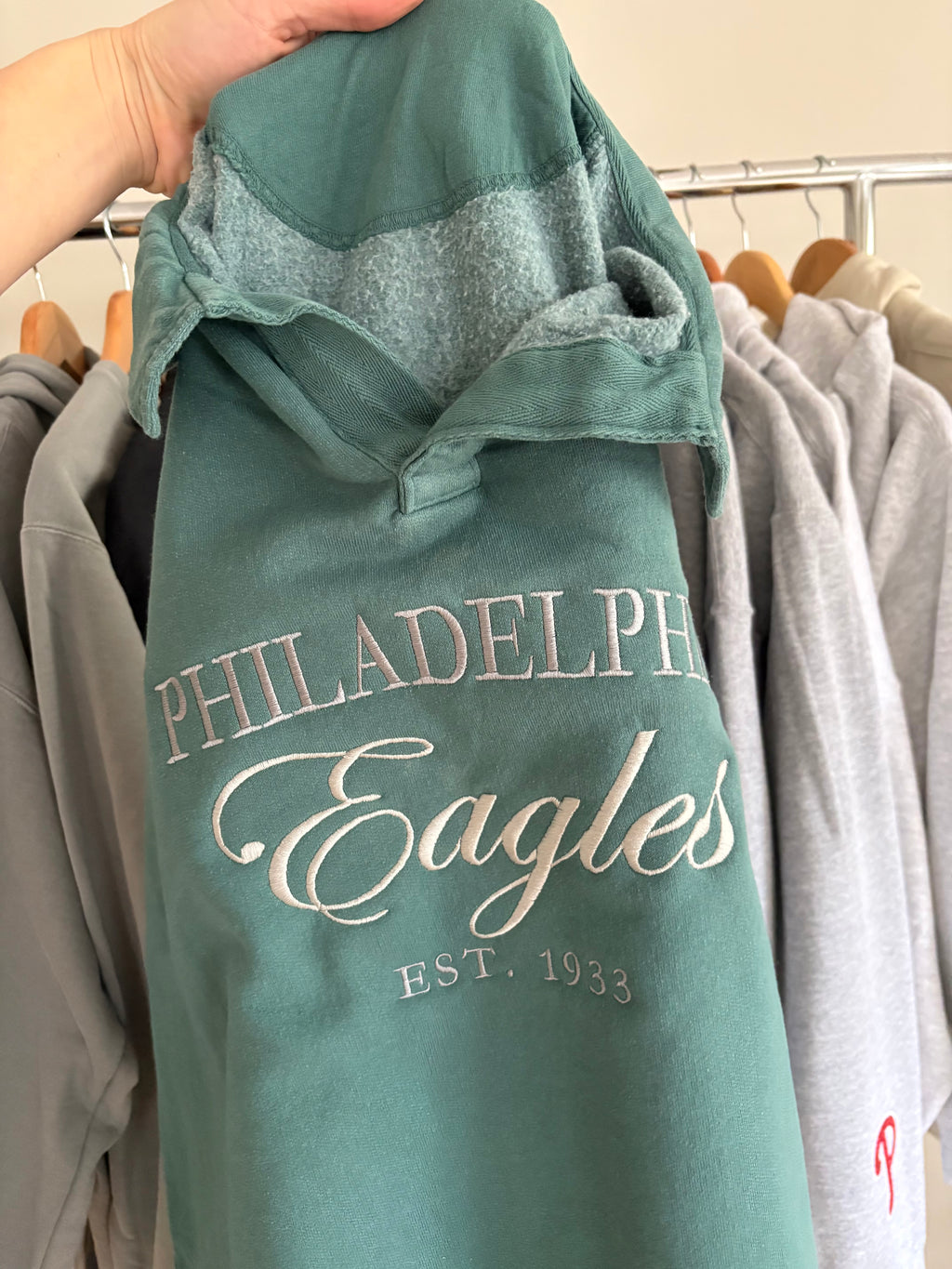 Embroidered Eagles Polo Collar Sweatshirt