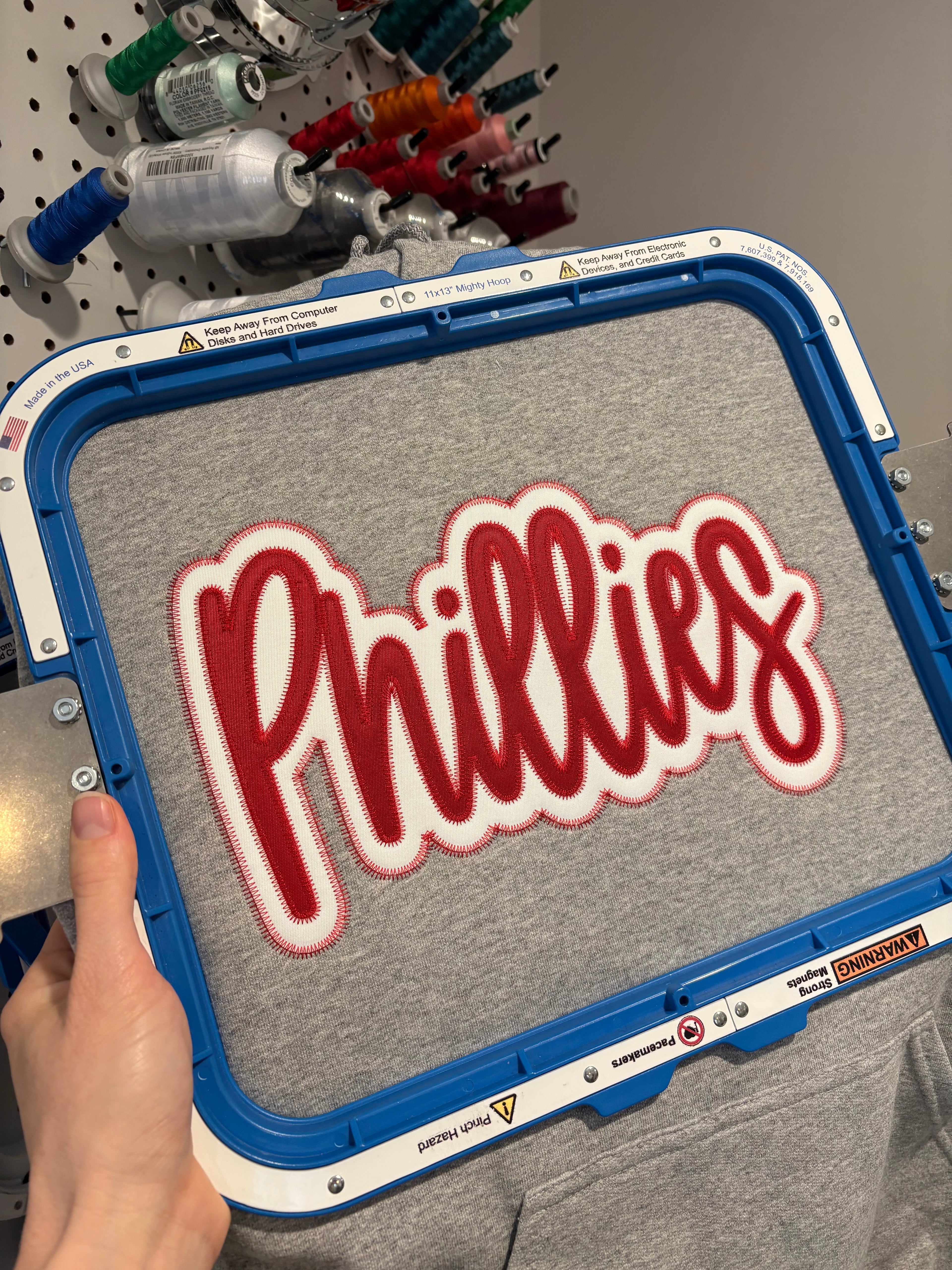 Embroidered Phillies Script Sweatshirt with Twill Applique