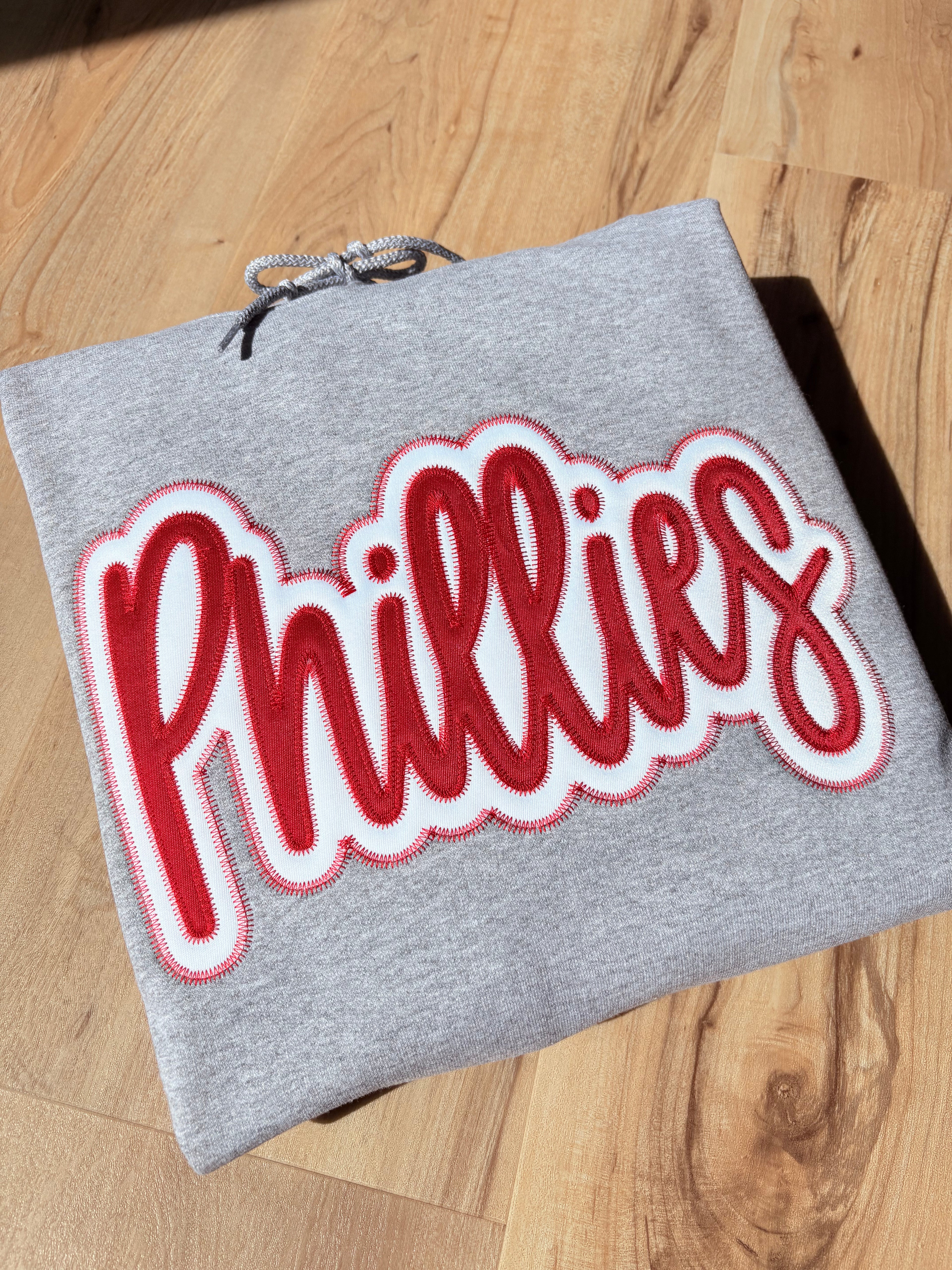 Embroidered Phillies Script Sweatshirt with Twill Applique