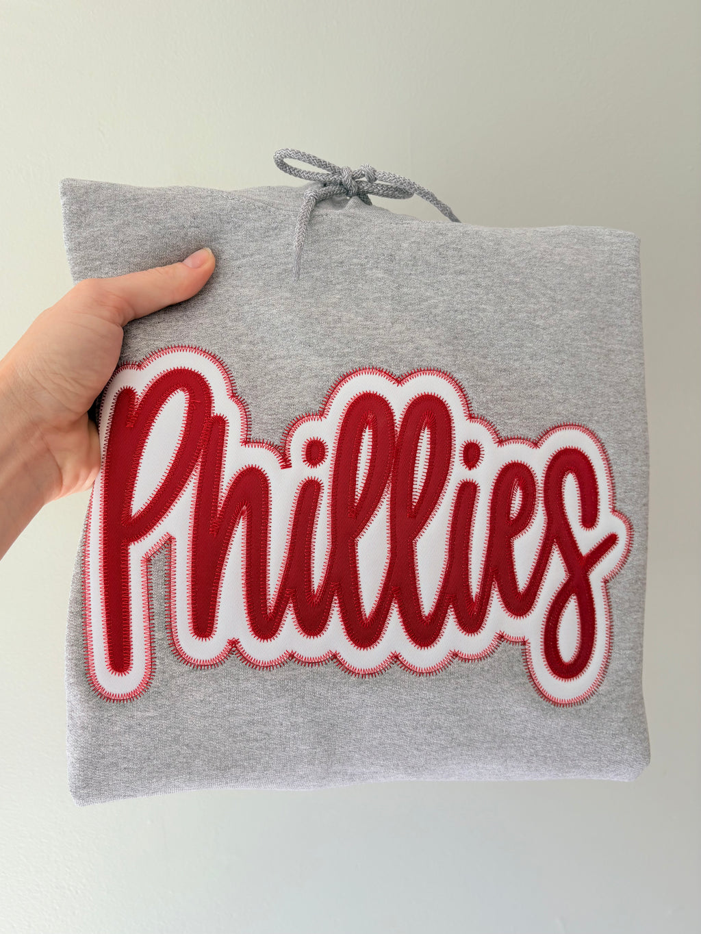 Embroidered Phillies Script Sweatshirt with Twill Applique
