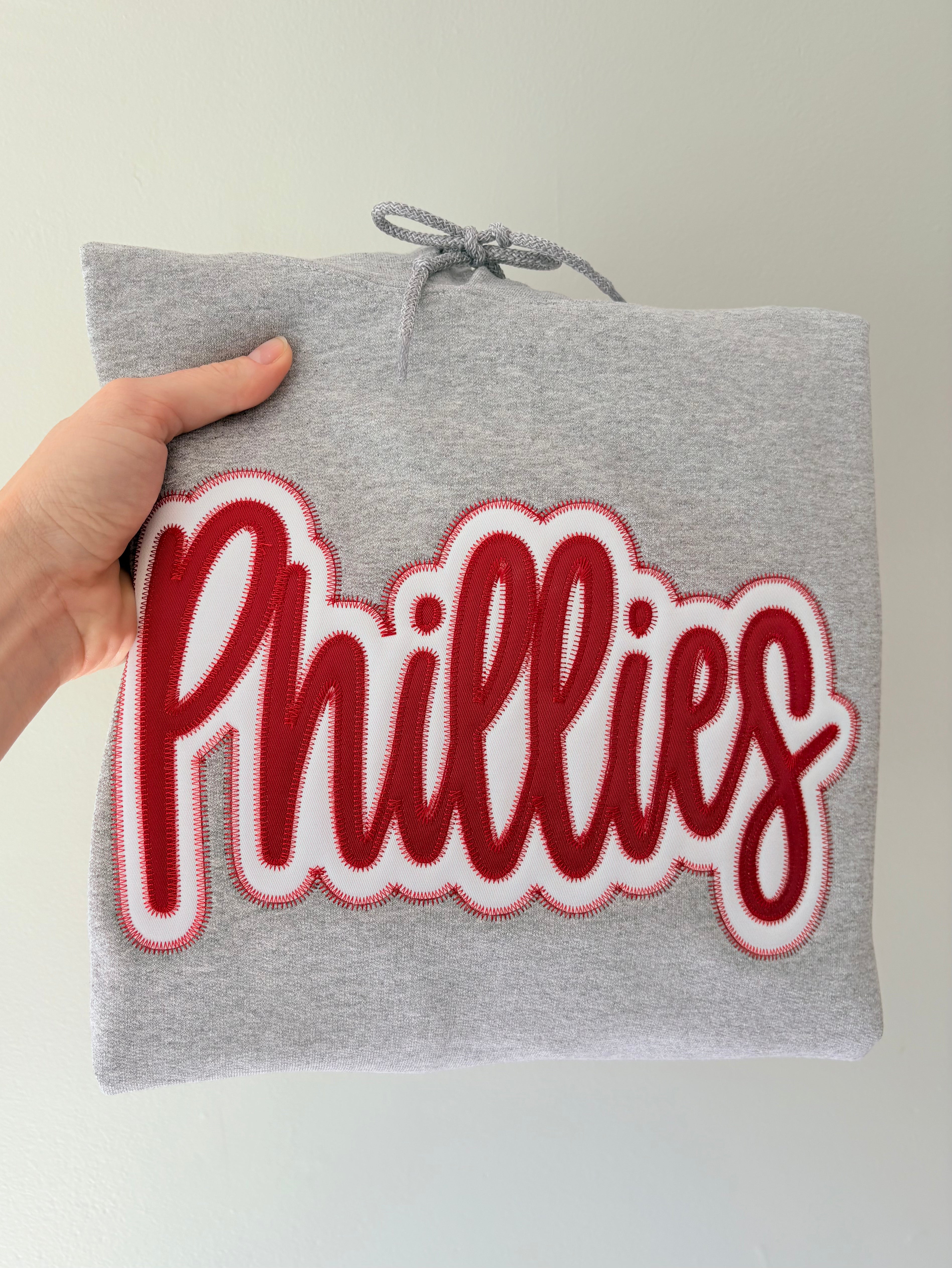 Embroidered Phillies Script Sweatshirt with Twill Applique