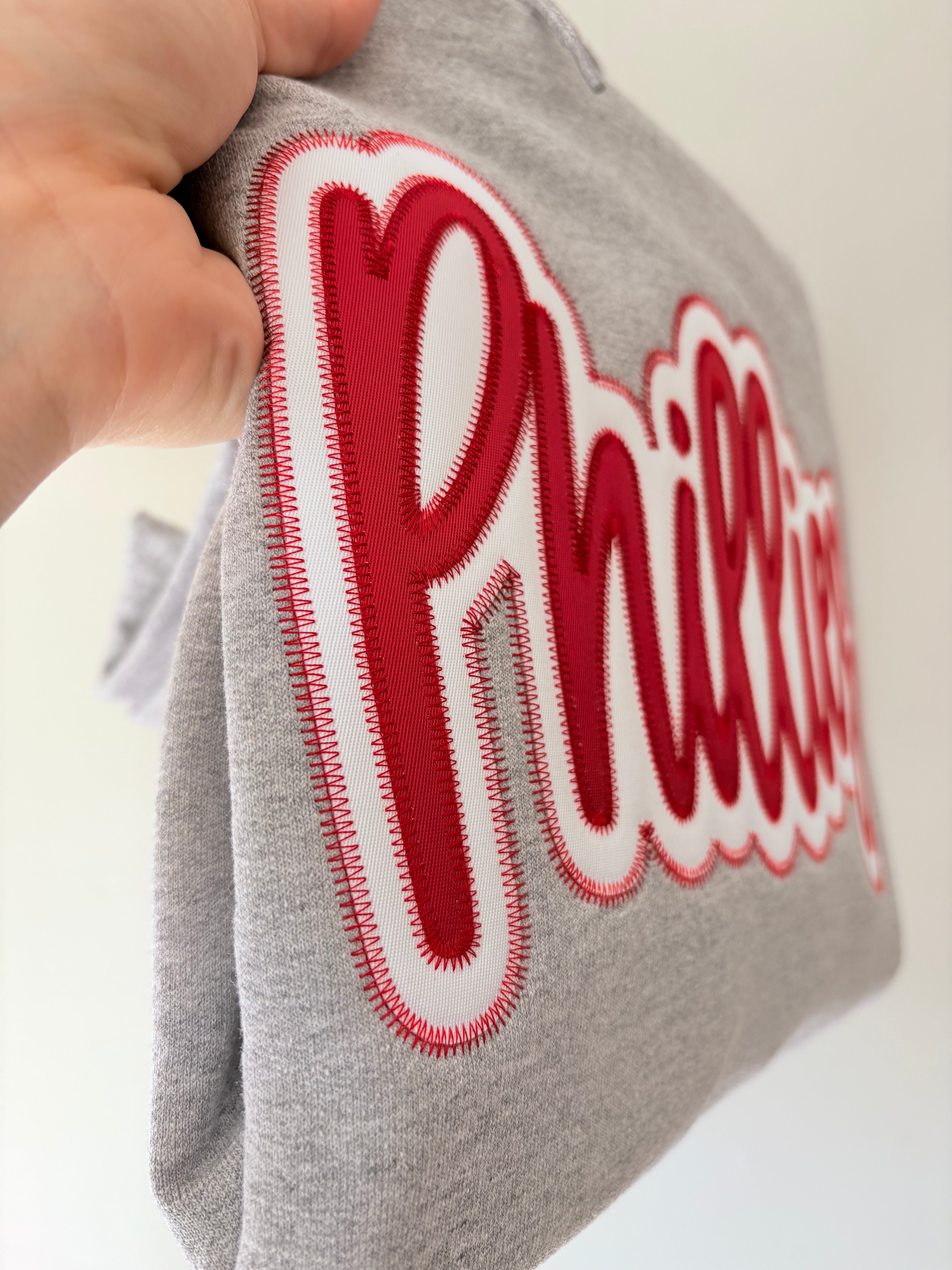 Embroidered Phillies Script Sweatshirt with Twill Applique