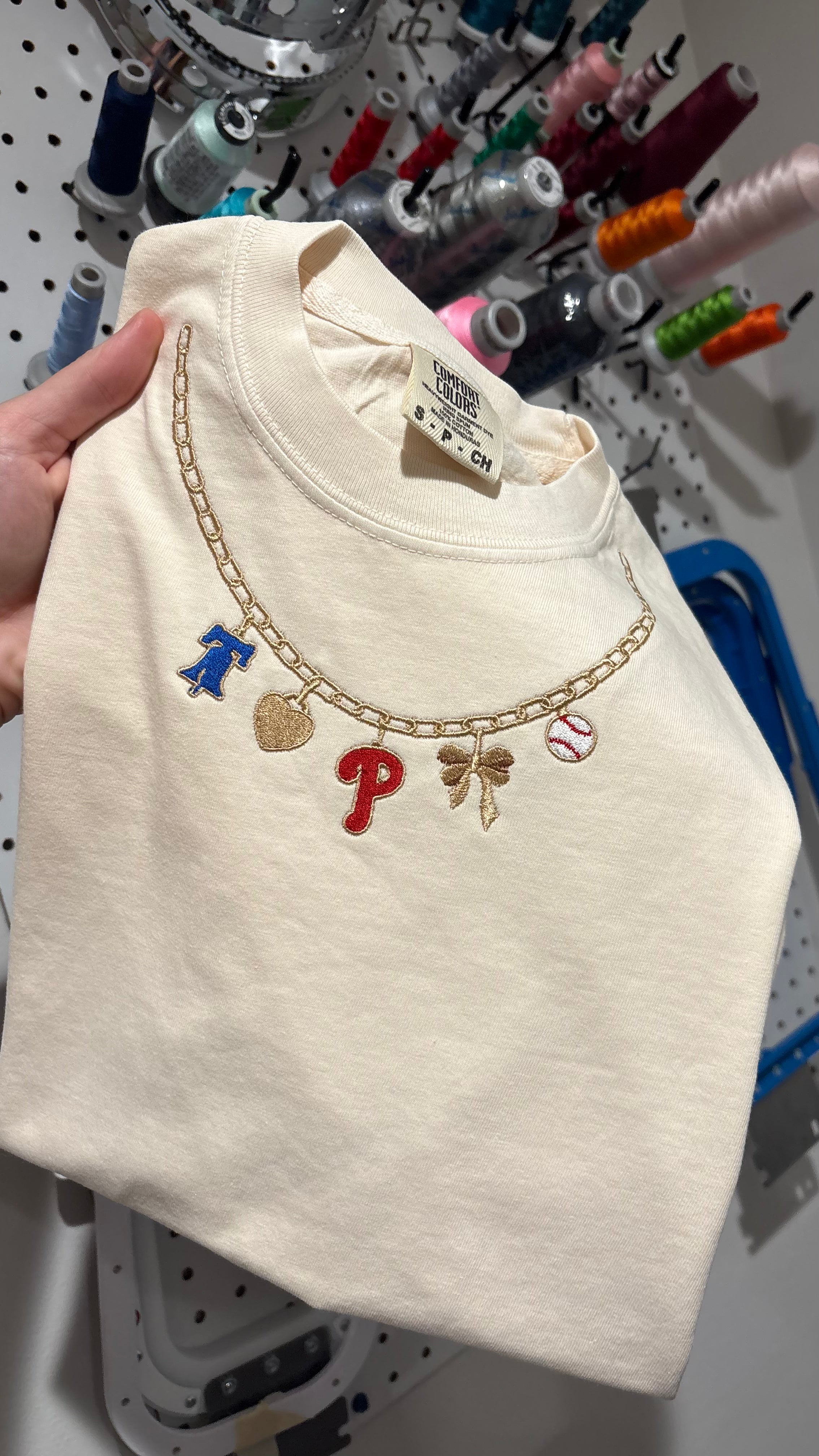 Philly Baseball Charm Necklace Embroidered Tshirt