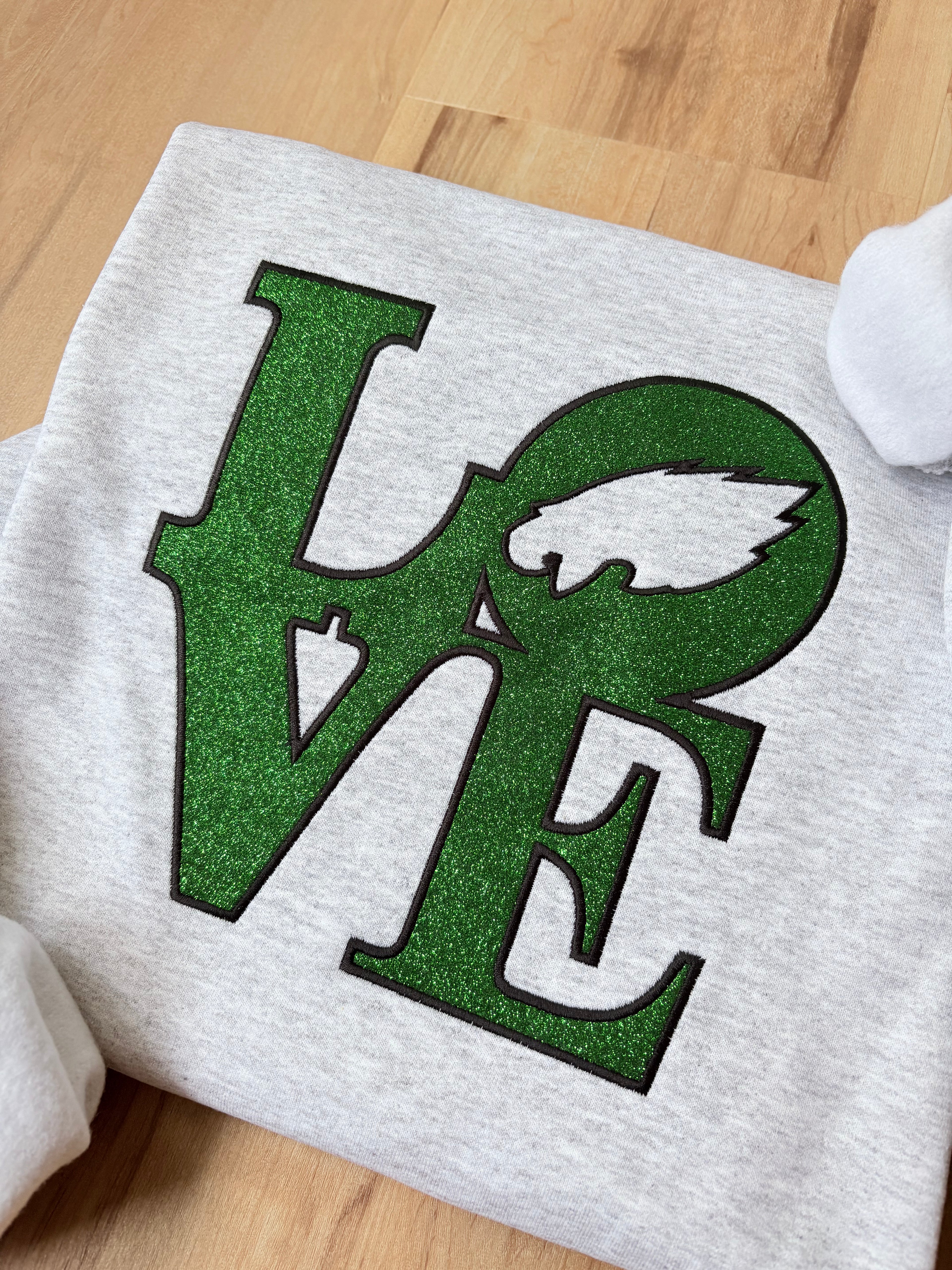 Glitter Embroidered LOVE Eagles Ash Grey Sweatshirt