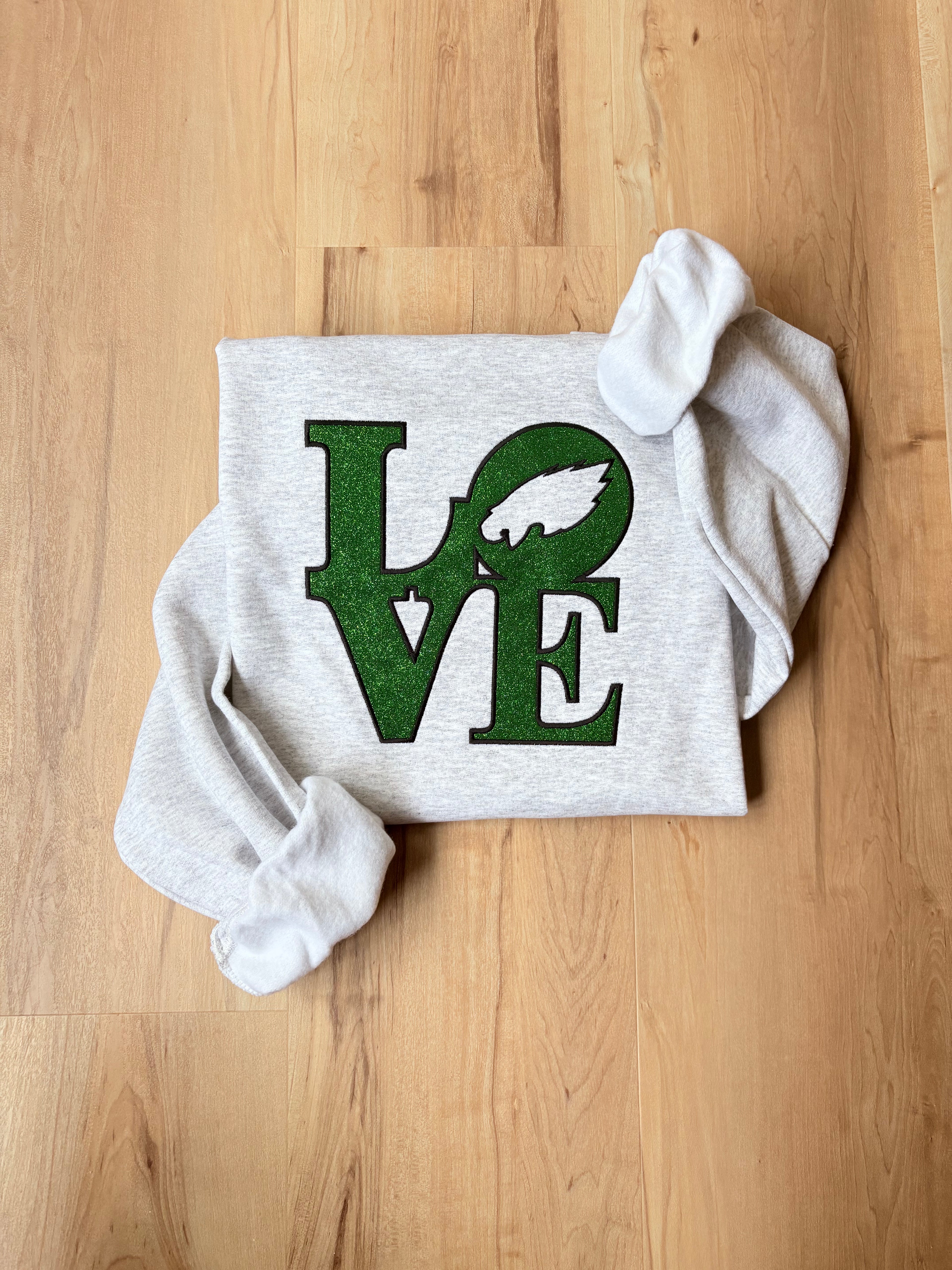 Glitter Embroidered LOVE Eagles Ash Grey Sweatshirt