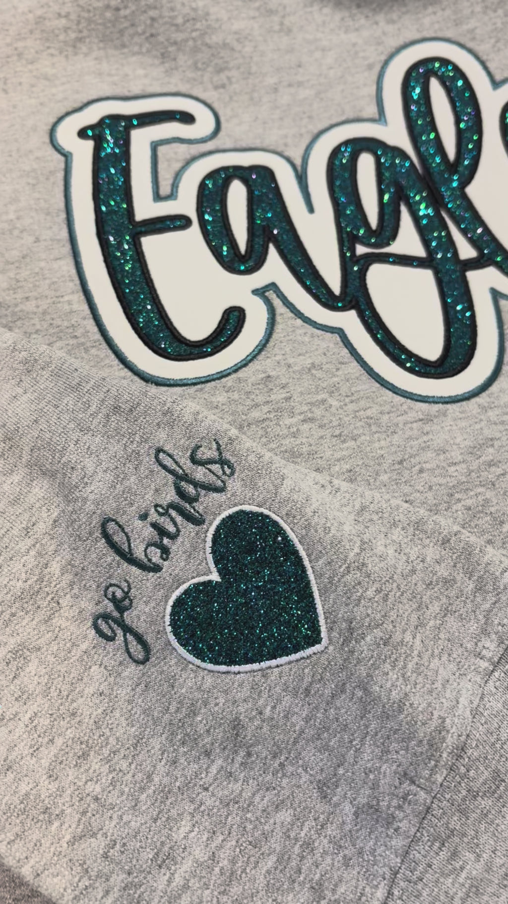 Glitter Embroidered Eagles Script Heather Grey Sweatshirt