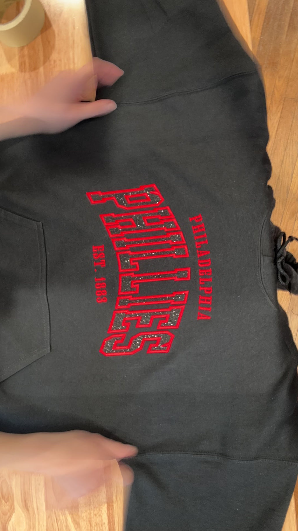 Cropped Phillies Varsity Letter Glitter Black Sweatshirt