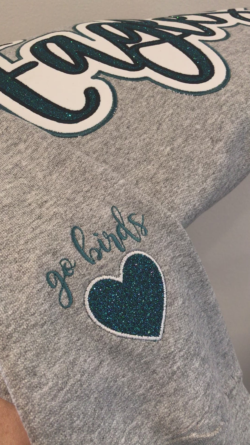 Glitter Embroidered Eagles Script Heather Grey Sweatshirt