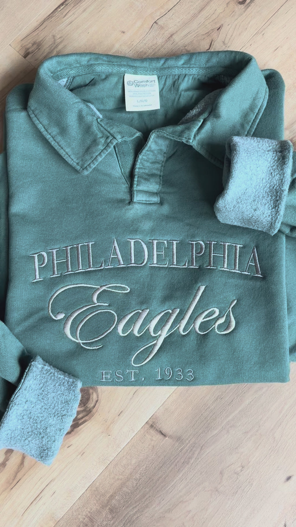 Embroidered Eagles Polo Collar Sweatshirt