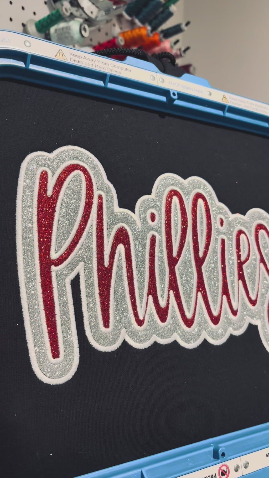 Glitter Embroidered Phillies Script Black Sweatshirt